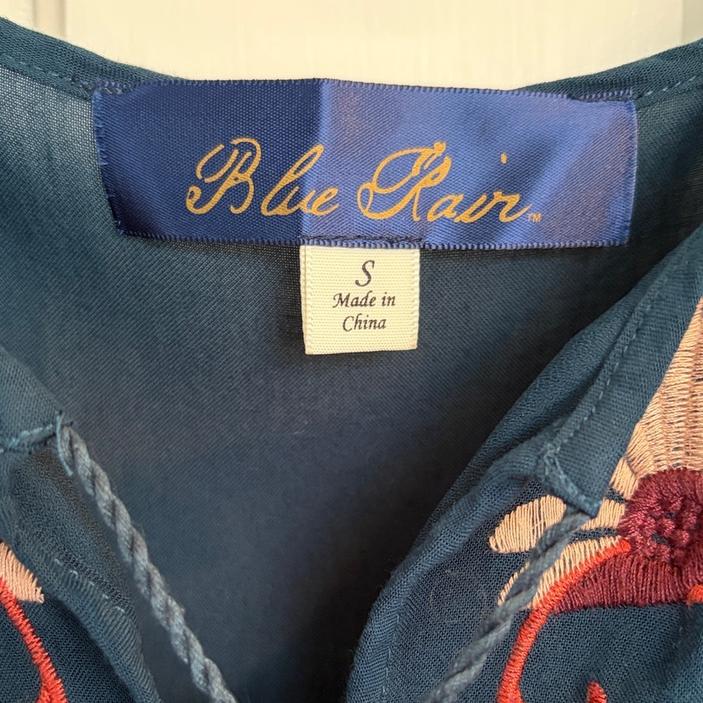 Blue Rain Navy / Teal Dress with Floral Embroidery Size Small - Picture 2 of 6
